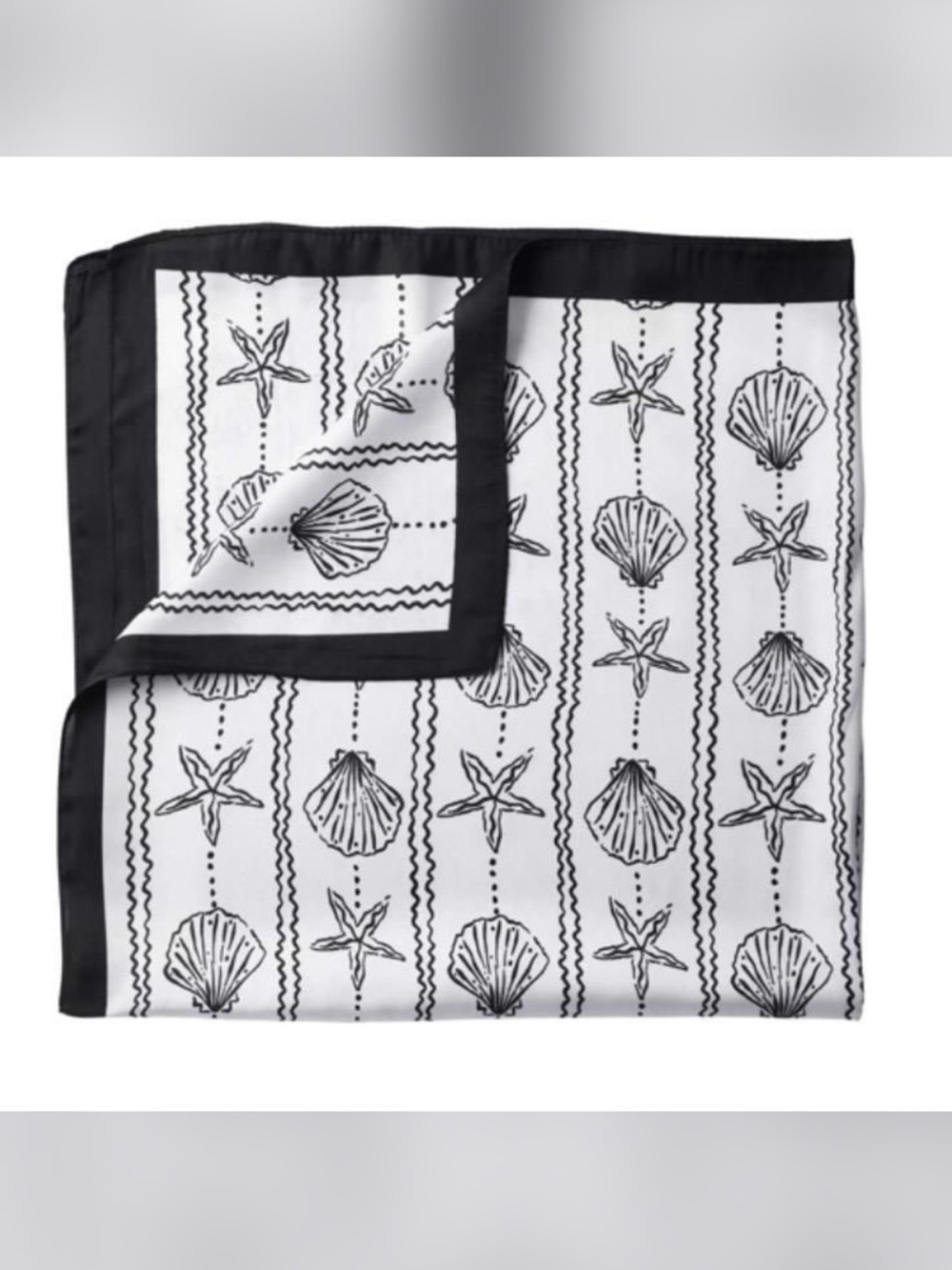 Elan Black and White Seashell Print Silk Scarf